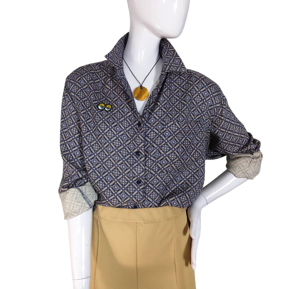 Vintage St. Regis moroccan print long sleeve shoulder pads shirt size large